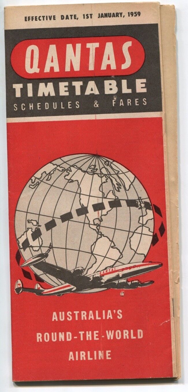 QANTAS TIMETABLE JANUARY 1959 ROUTE MAP QF CONSTELLATION 