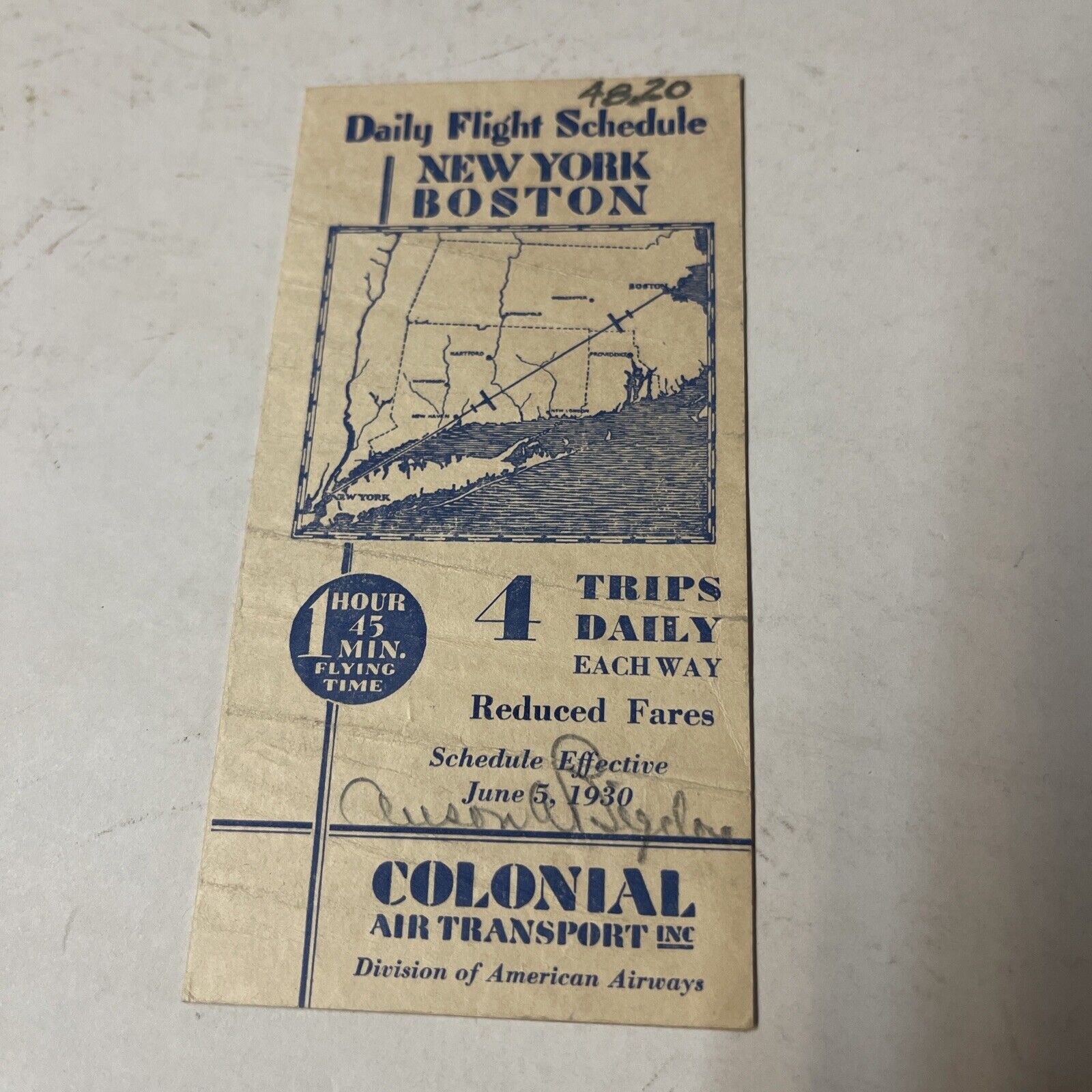 Colonial Air Boston AIRLINE June 1930 TIMETABLE SCHEDULE Brochure flight cover