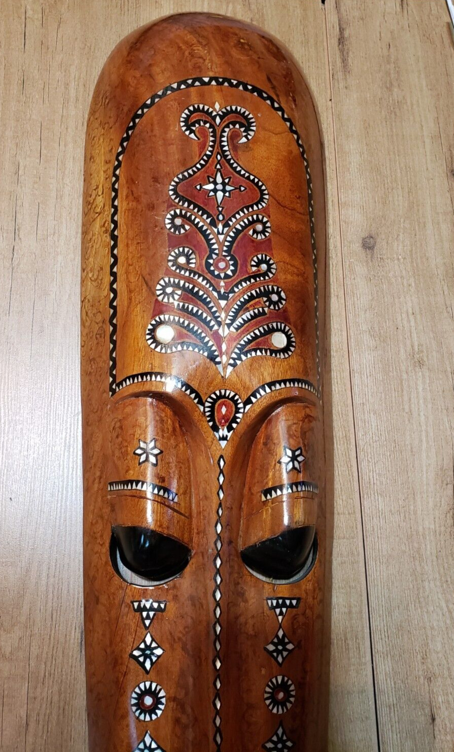 Vintage Tribal South African Wall Mask Pearl Style Inlay Design Wood Large 40\