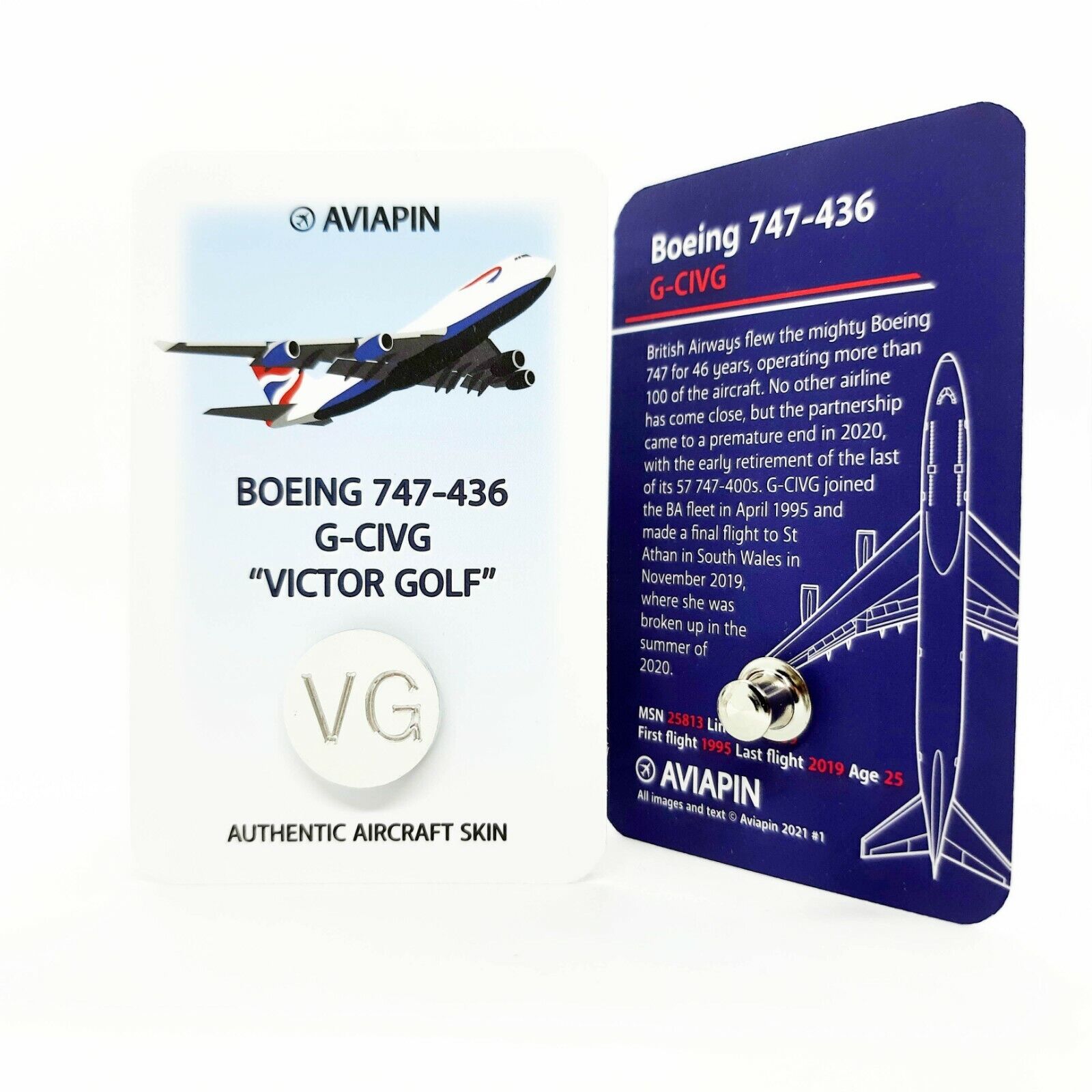 Aviapin Boeing 747-400 pin badge G-CIVG British Airways WHITE aircraft skin