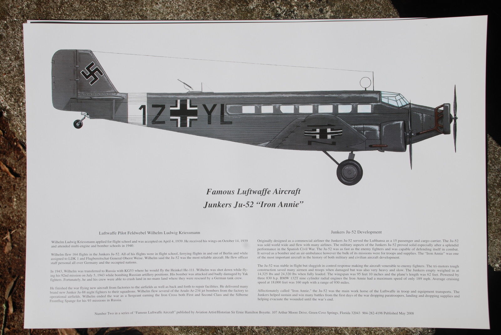 Junkers Ju-52, Signed by Luftwaffe Pilot, Aviation Artist, Ernie Boyette