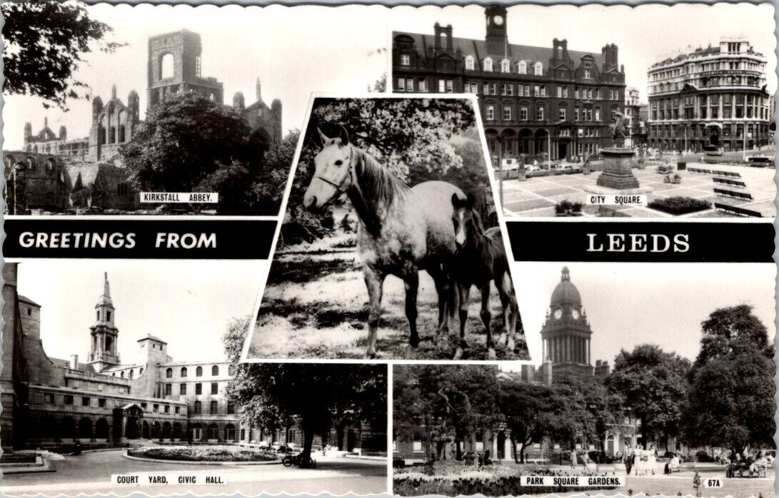 Vintage real photo postcard - Leeds  England CITY SQUARE PARK SQUARE GARDENS etc