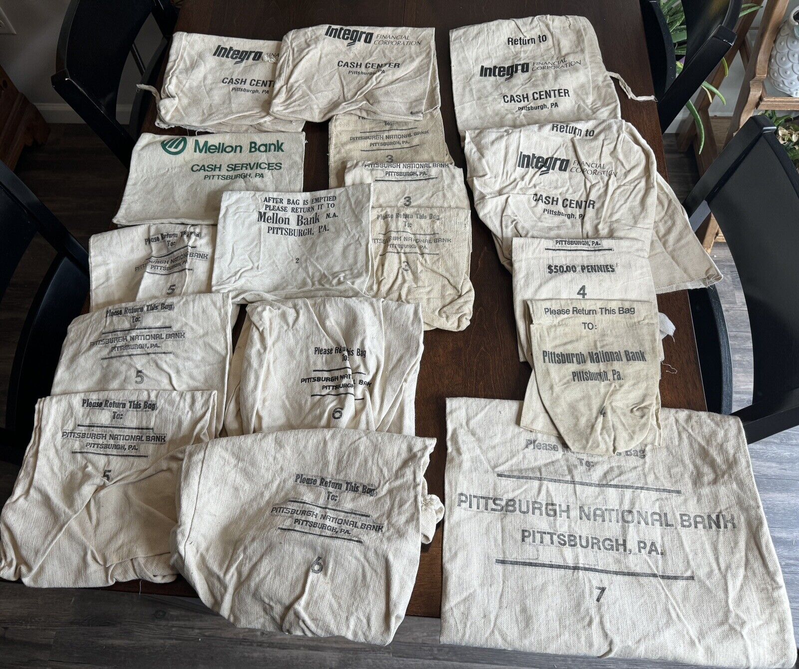 Lot of 17 Vintage Pittsburgh National Bank EMPTY MONEY BAGS Integra Cash Center