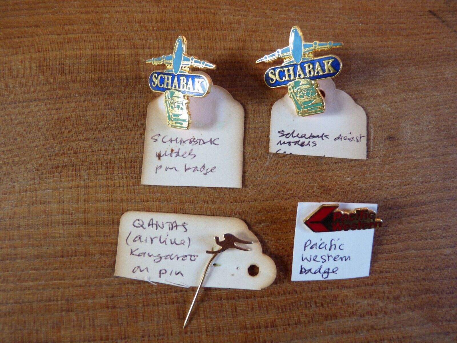 COLLECTION X 4 AIRLINE ENAMEL PIN BADGES, SCHABAK, GOLD QANTAS, PACIFIC WESTERN,