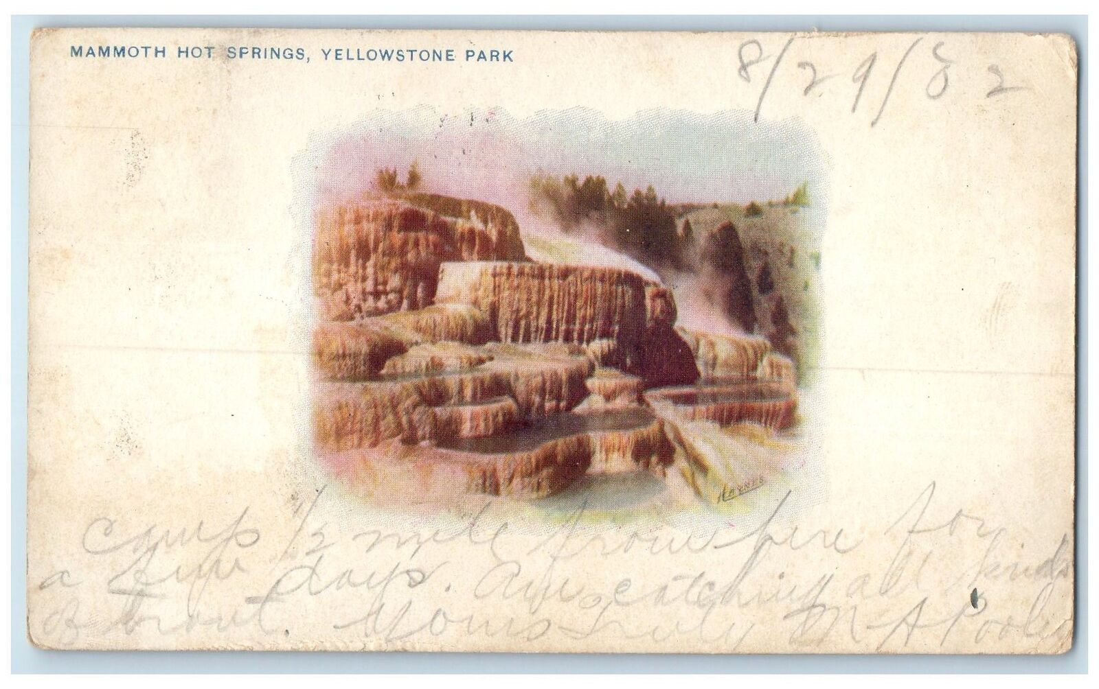 1902 Mammoth Hot Springs Yellowstone Park Rock Formation Hills Posted Postcard