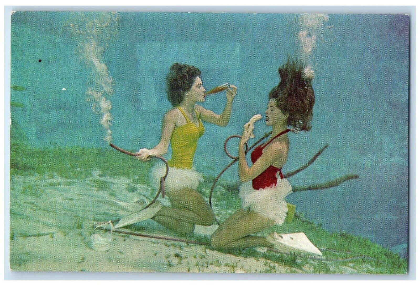 1955 Spring Mermaids Underwater Picnic West Coast Weeki Wachee Florida Postcard
