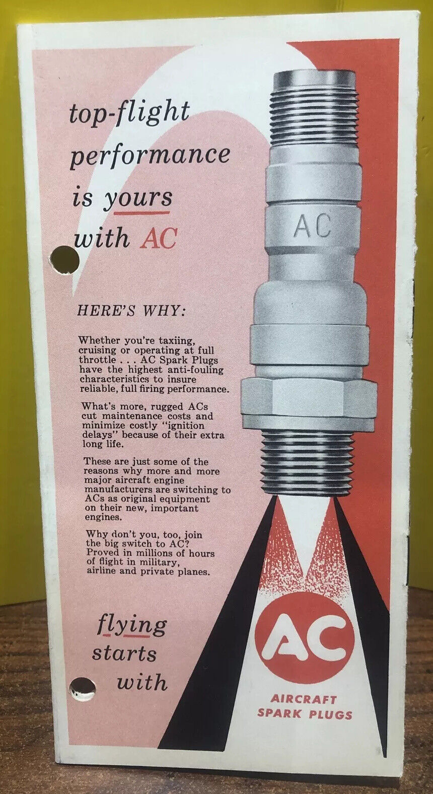 Vintage 1957 AC aircraft spark plug advertising