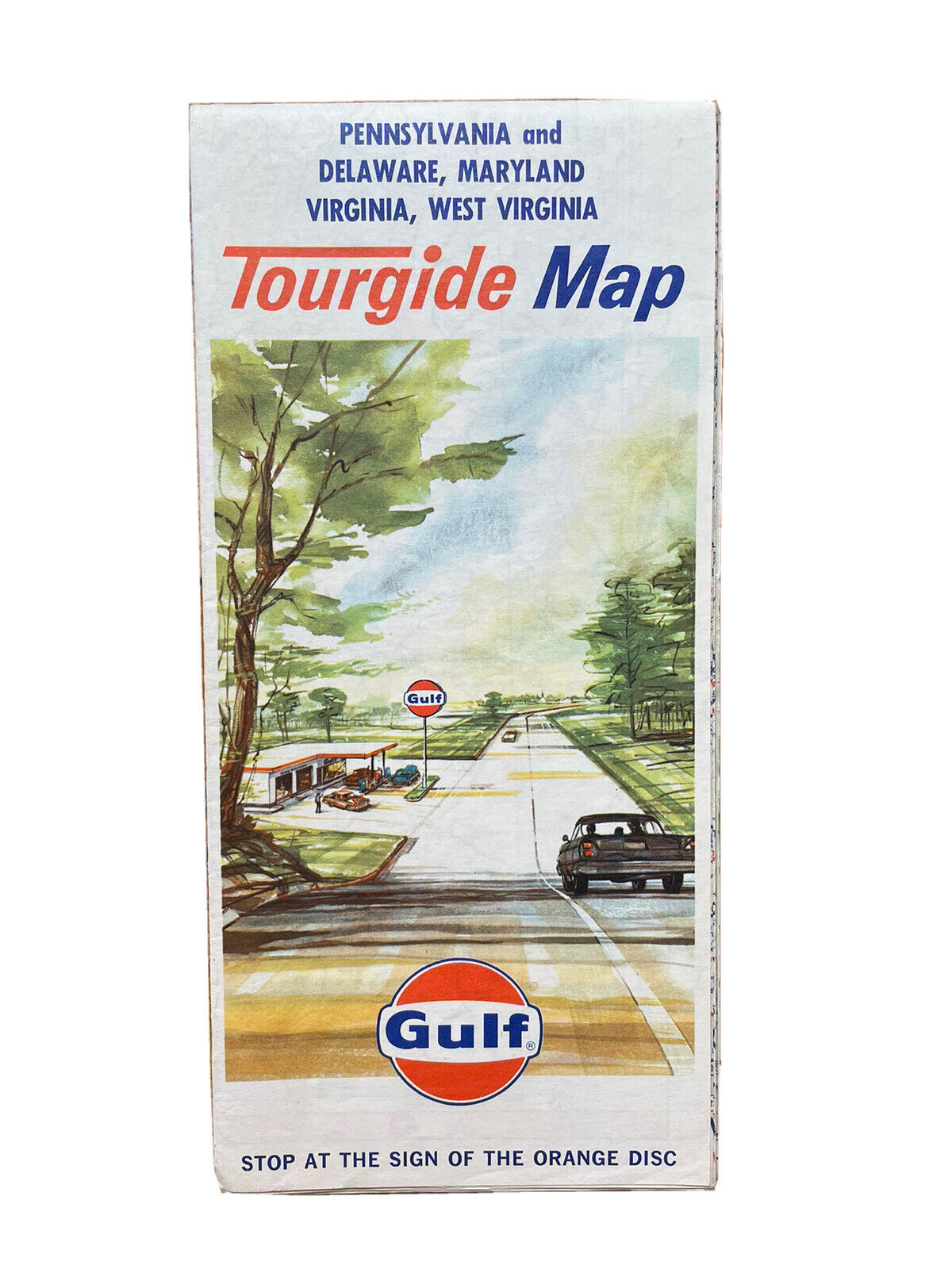 1965 Gulf Tourguide Map Orange Disc Vintage Travel Map Pennsylvania Virginia