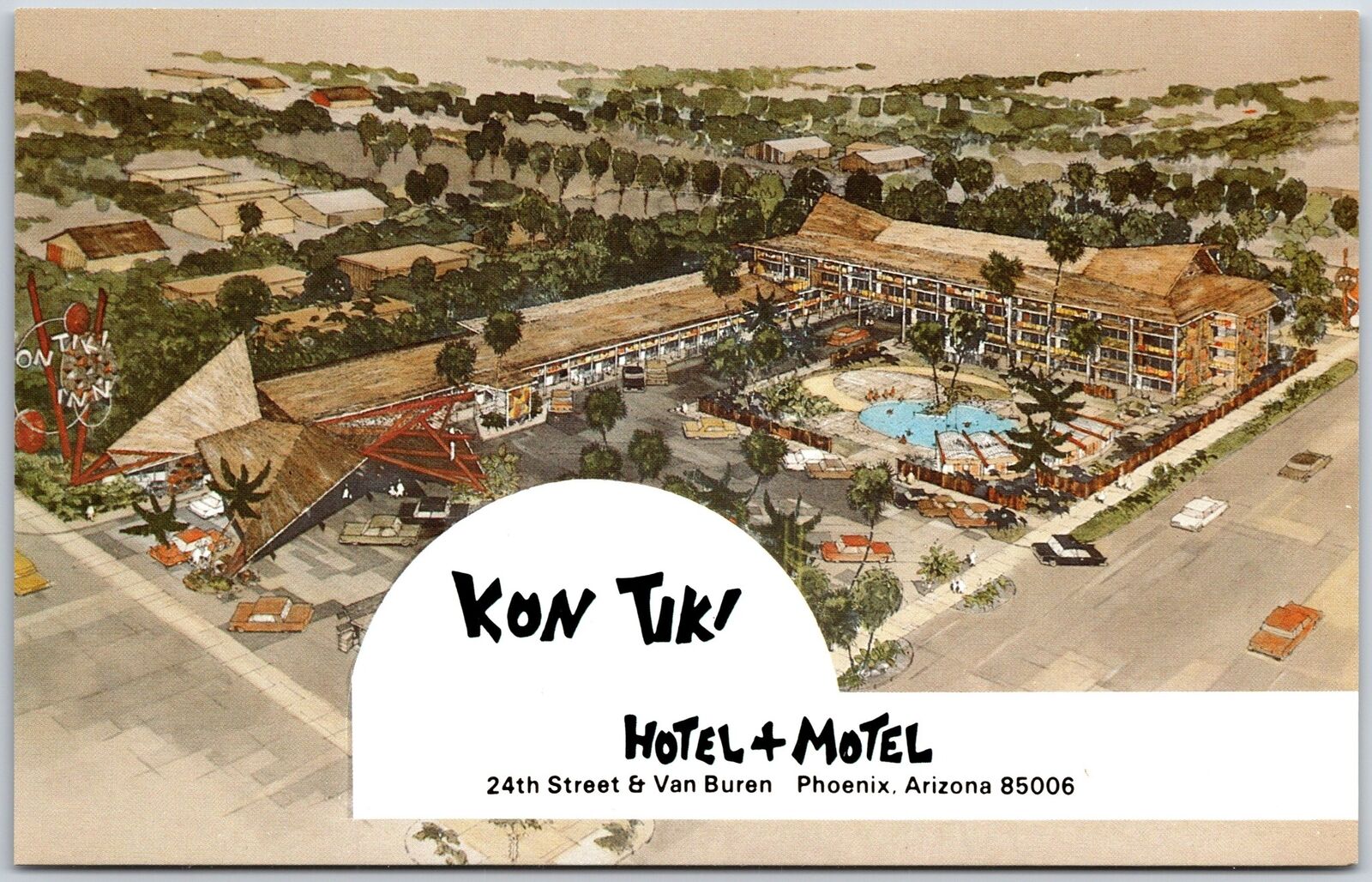 Kon Tiki Hotel And Motel 24th Sreet & Van Buren Phoenix Arizona Aerial Postcard