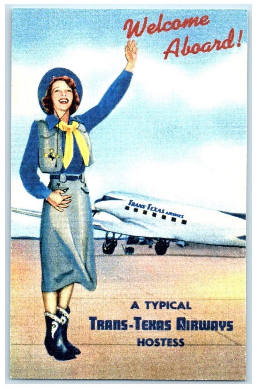 Trans Texas Airways Airplane Hostess Woman Unposted Vintage Postcard
