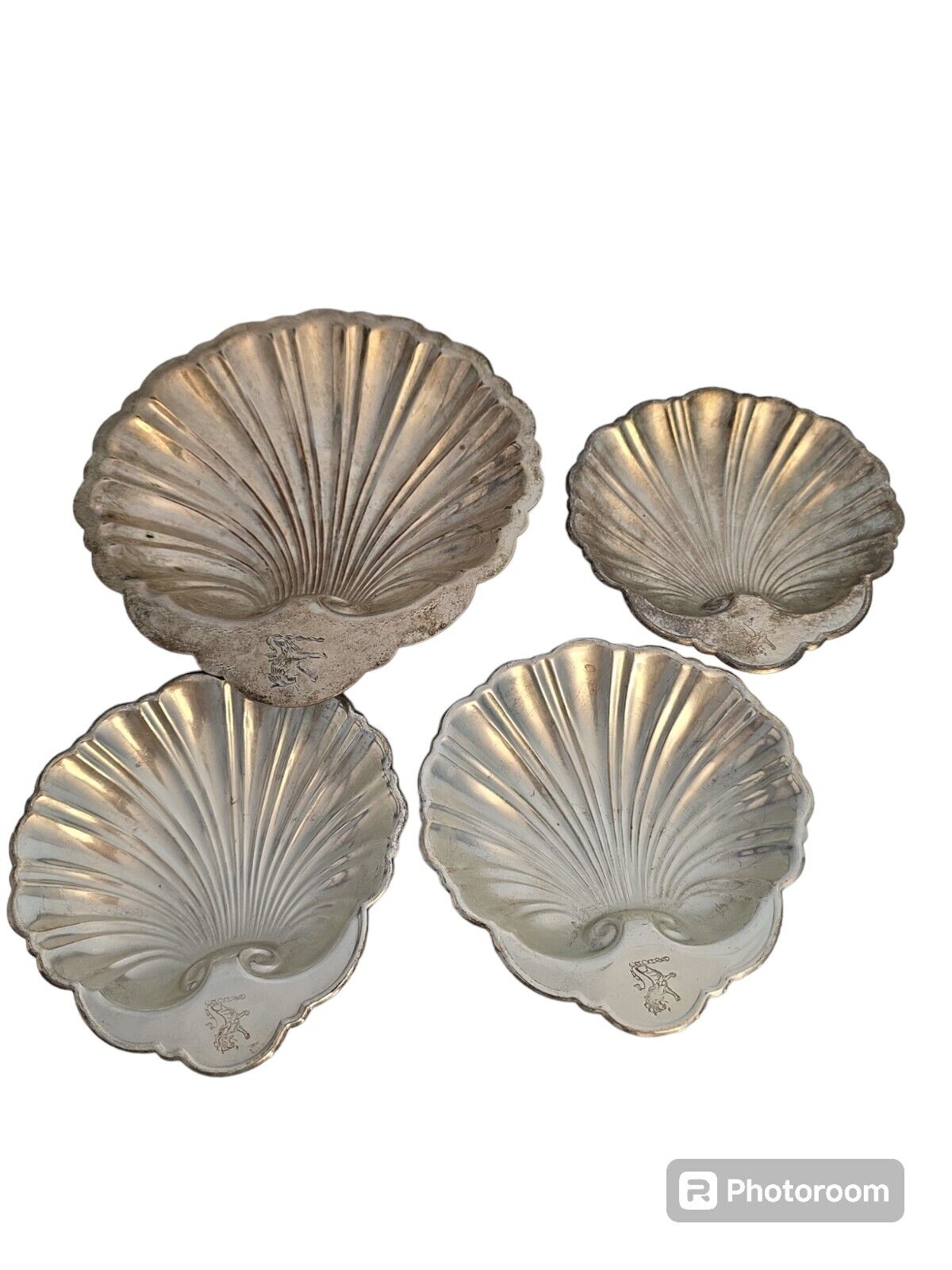 Set of 4 Vintage Silver Plated Clam Shell Footed Trinket Dishes Marked