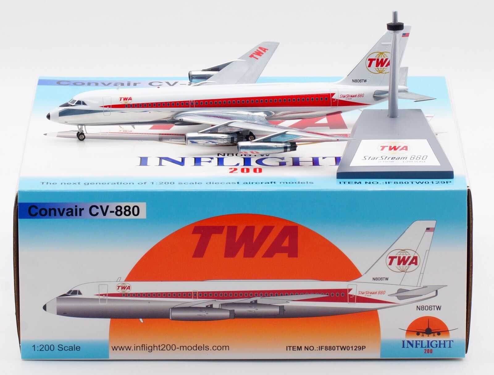 INFLIGHT 1:200 TWA Airlines Convair CV-880 Diecast Aircraft Jet Model N806TW