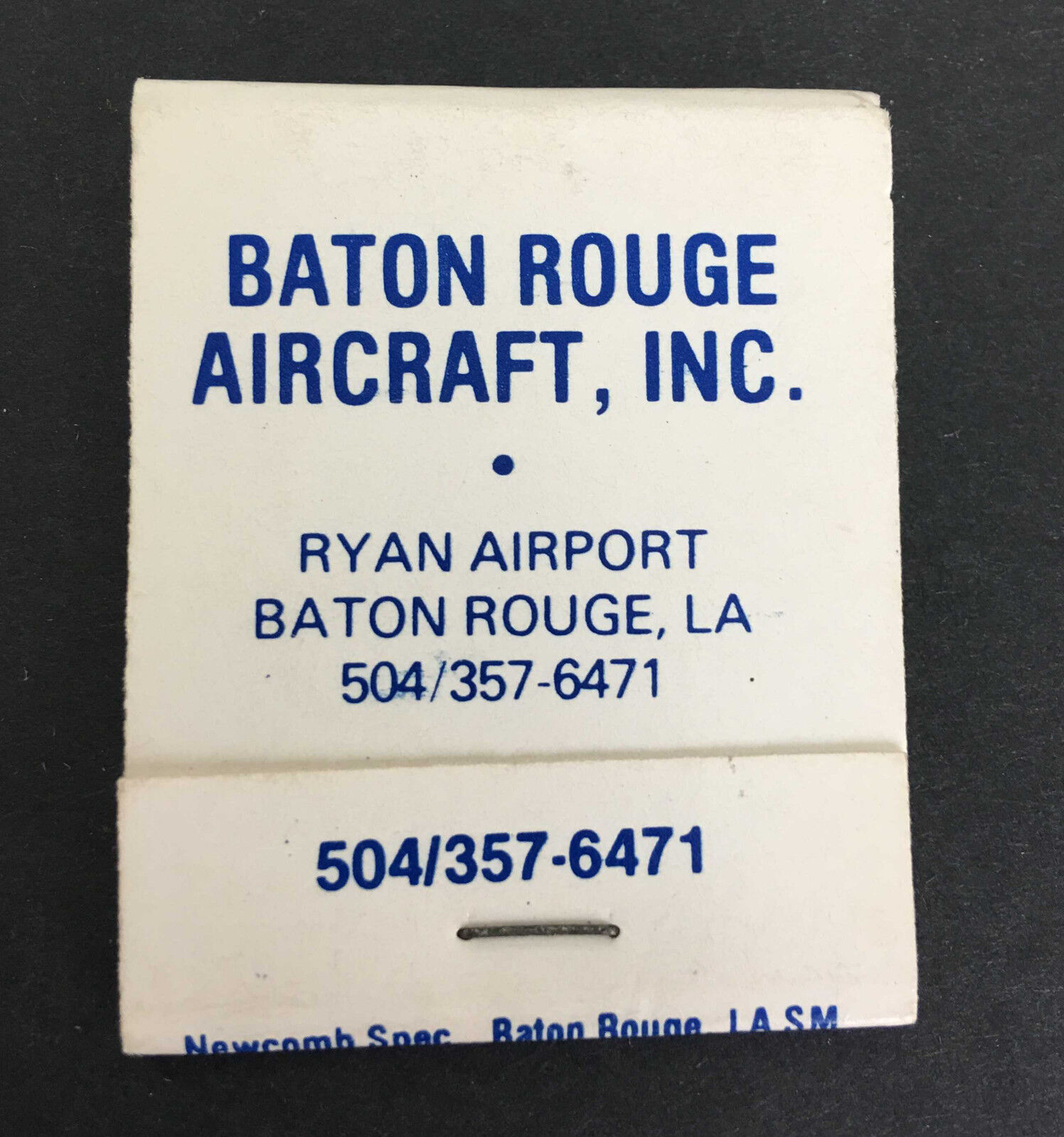 Beechcraft Baton Rouge Aircraft, Inc. Ryan Airport, Louisiana Matchbook Unused 
