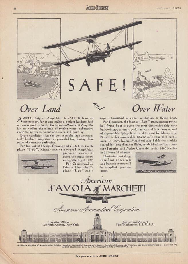 Safe over Land & Water - American Savoia Marchetti Amphibian ad 129