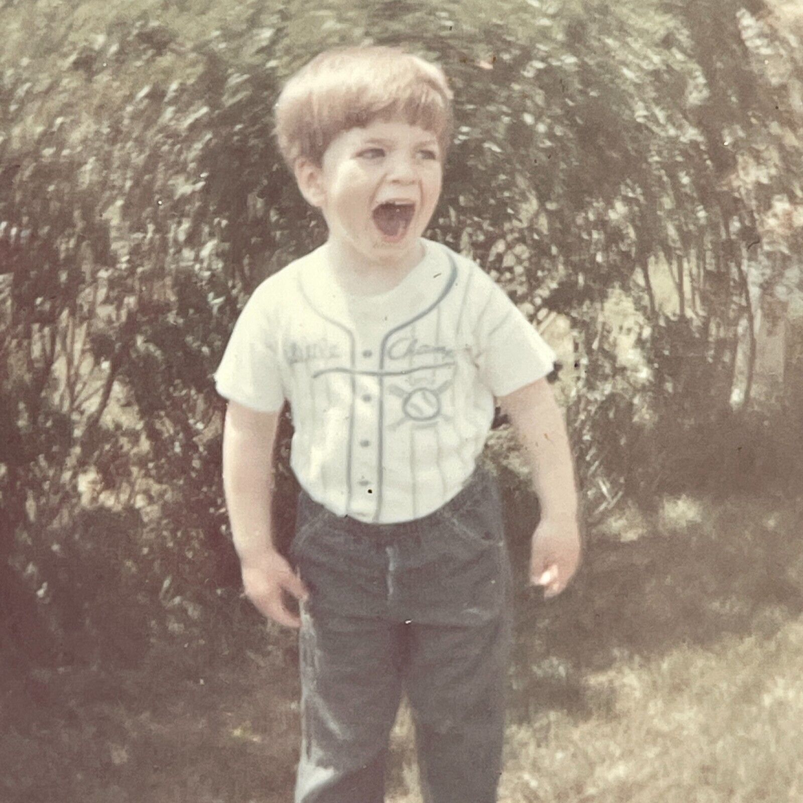 WF Photograph Funny Kid Singing Slightly Blurred Boy 1969