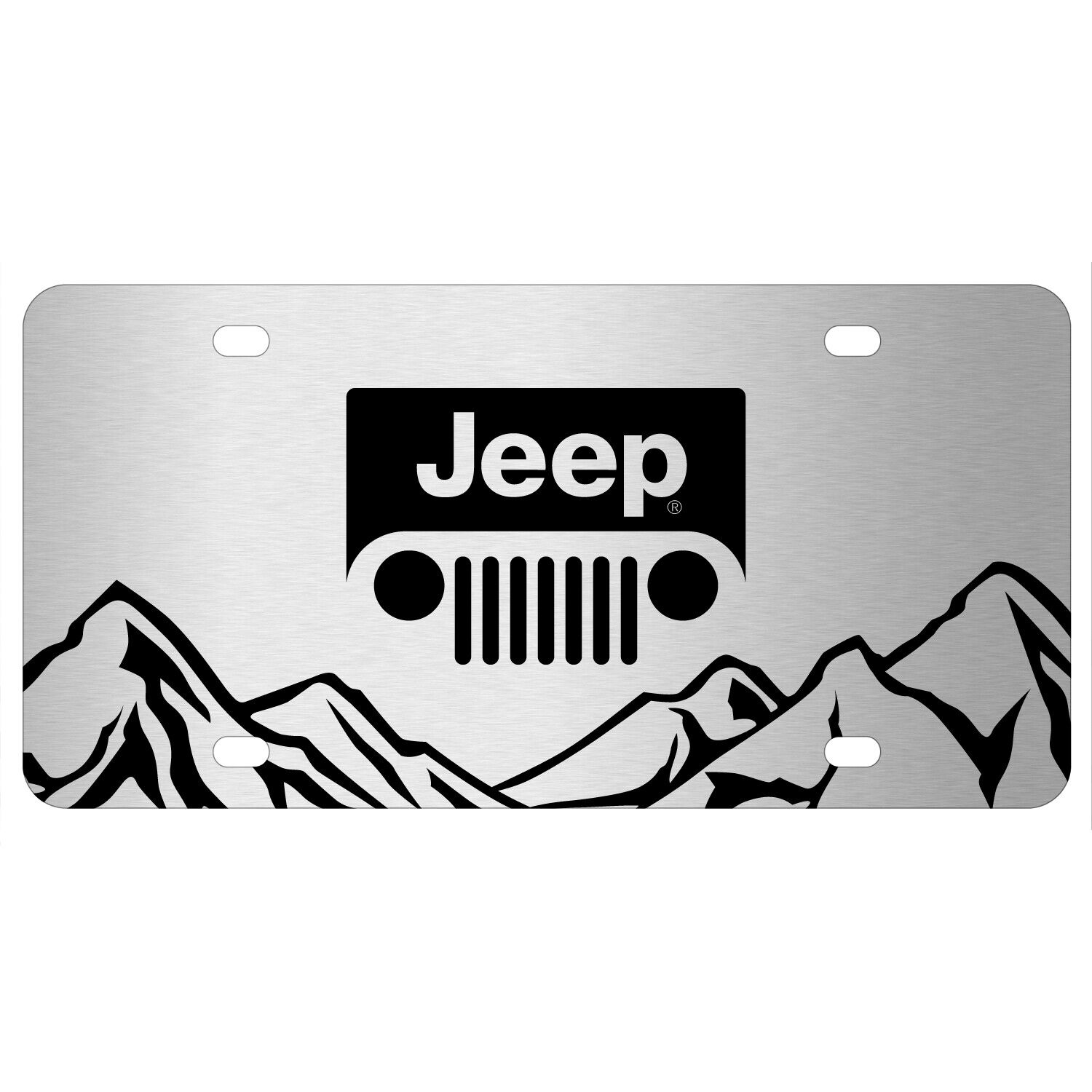 Jeep Grill Logo Rock Mountain Graphic Brush Special Aluminum Metal License Plate