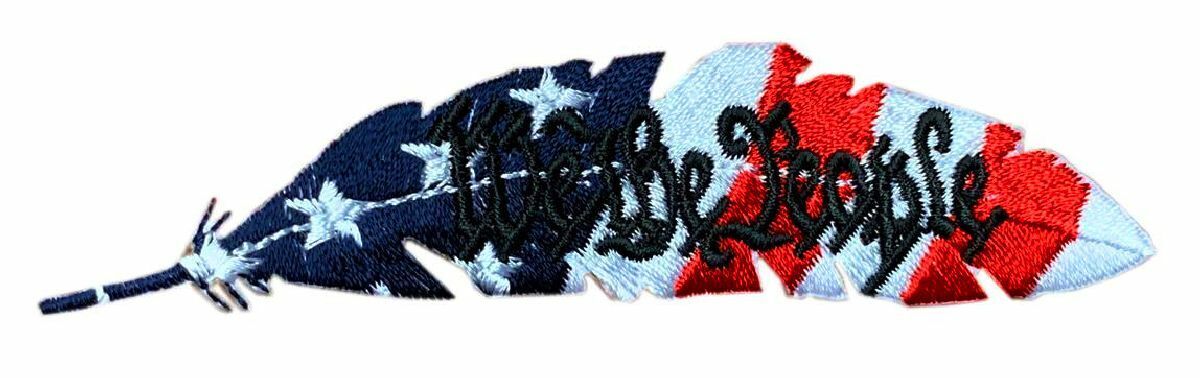 Feather USA Flag We The People Patriotic Patch (4.0 x 1.0 - Iron on sew on- PF5)