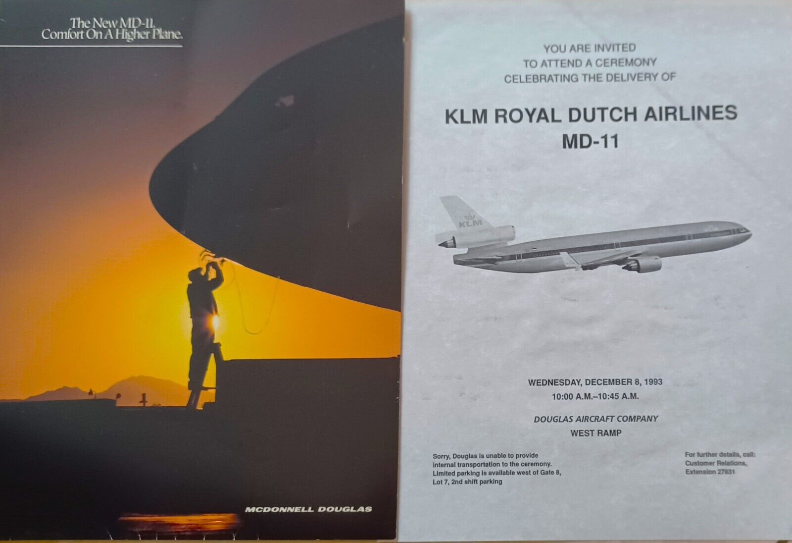 KLM MD-11 McDonnell Douglas Delivery Ceremony Program & Invitation