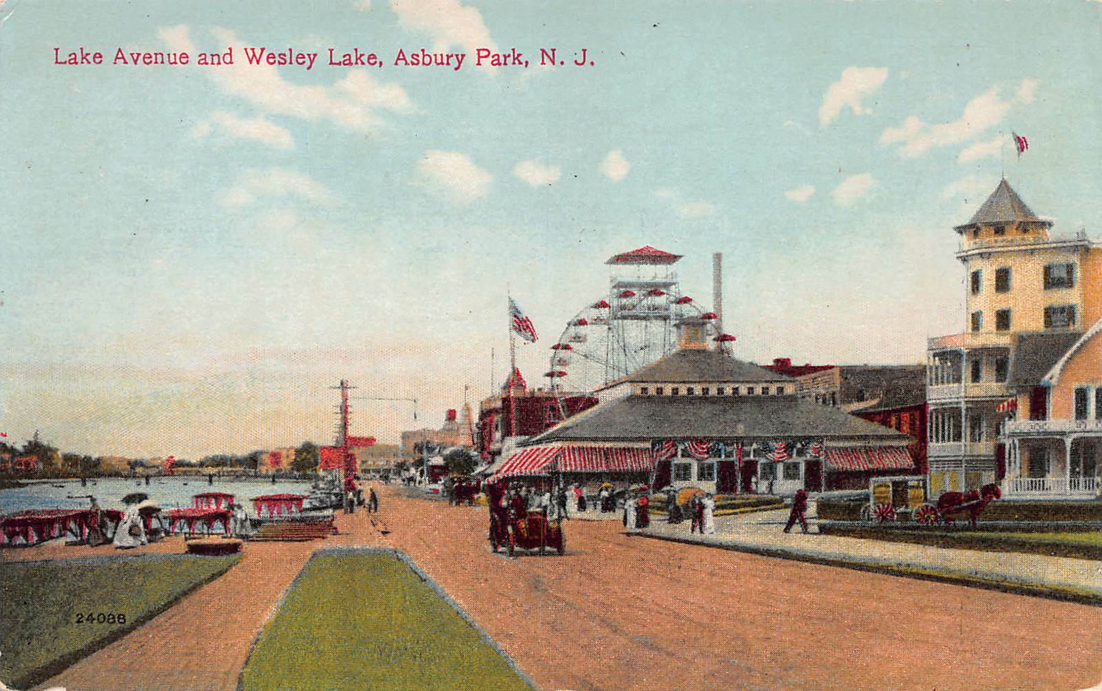Lake Ave. and Wesley Lake, Asbury Park, New Jersey, early postcard