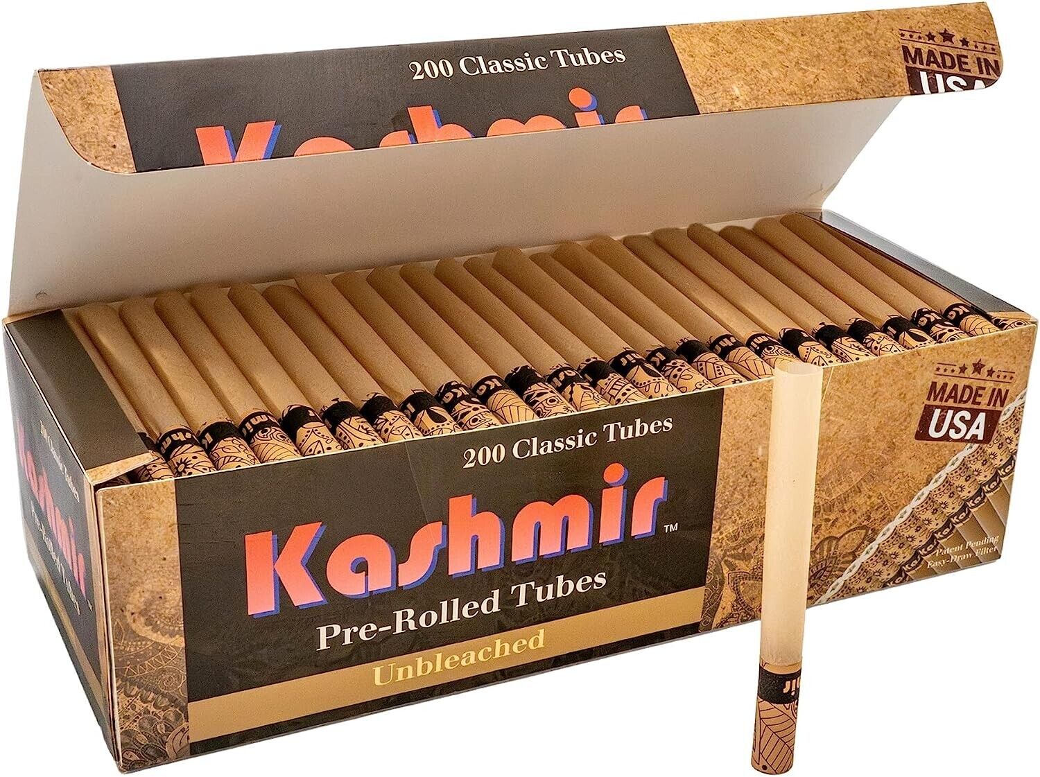 Kashmir: Pre-Rolled Unbleached Classic Cigarette Tubes Made in USA 200 Pack