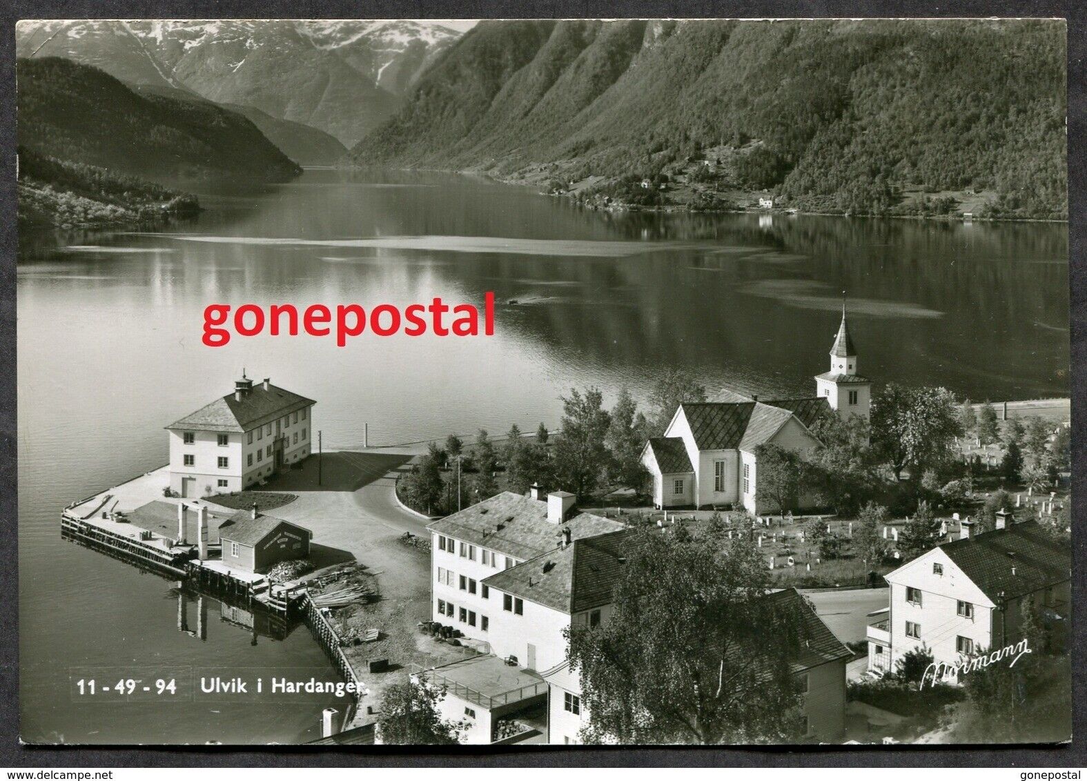 Norway ULVIK i Hardanger Air View 1956 Real Photo Postcard sent to Canada
