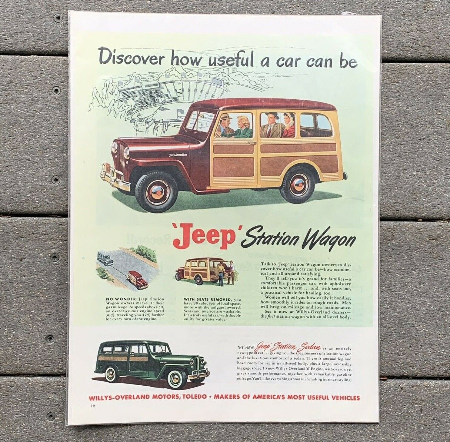 1948 Jeep Station Wagon Color Print Ad Discover How Useful a Car Can Be 13\