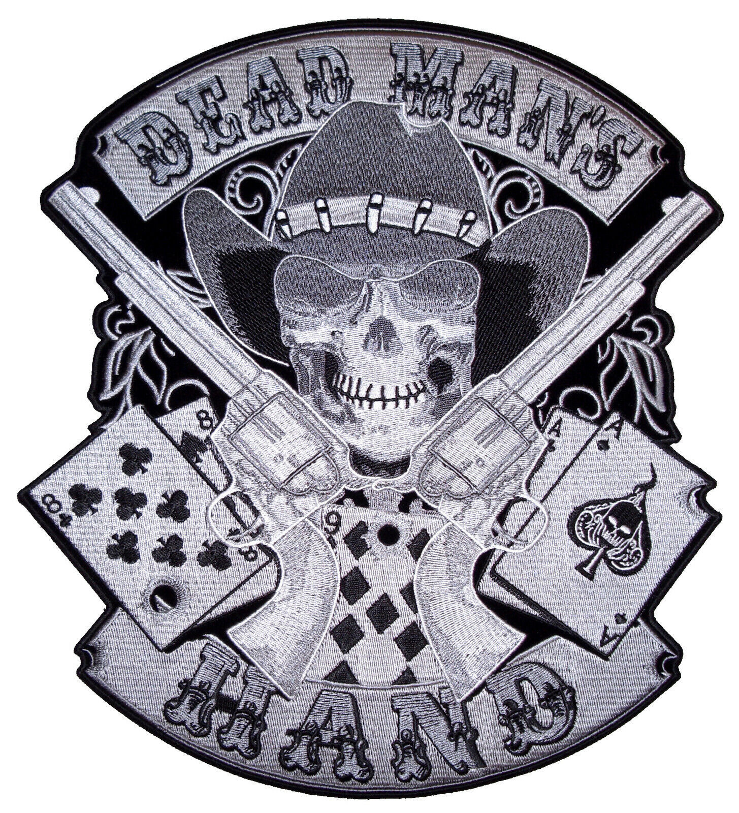Dead Mans Hand Aces And Eights Cowboy Skull Embroidered Biker Patch Large Size