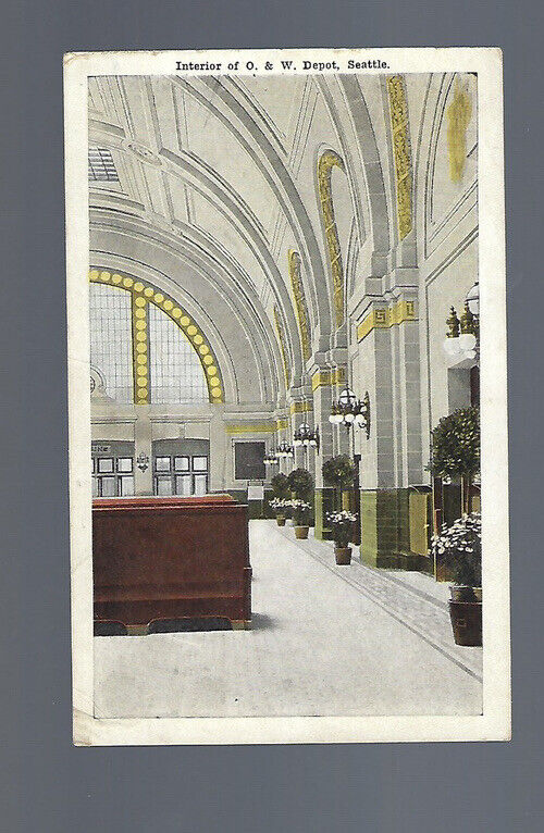 c1920 Interior O. & W. Depot Train Station Georgetown Washington WA Postcard