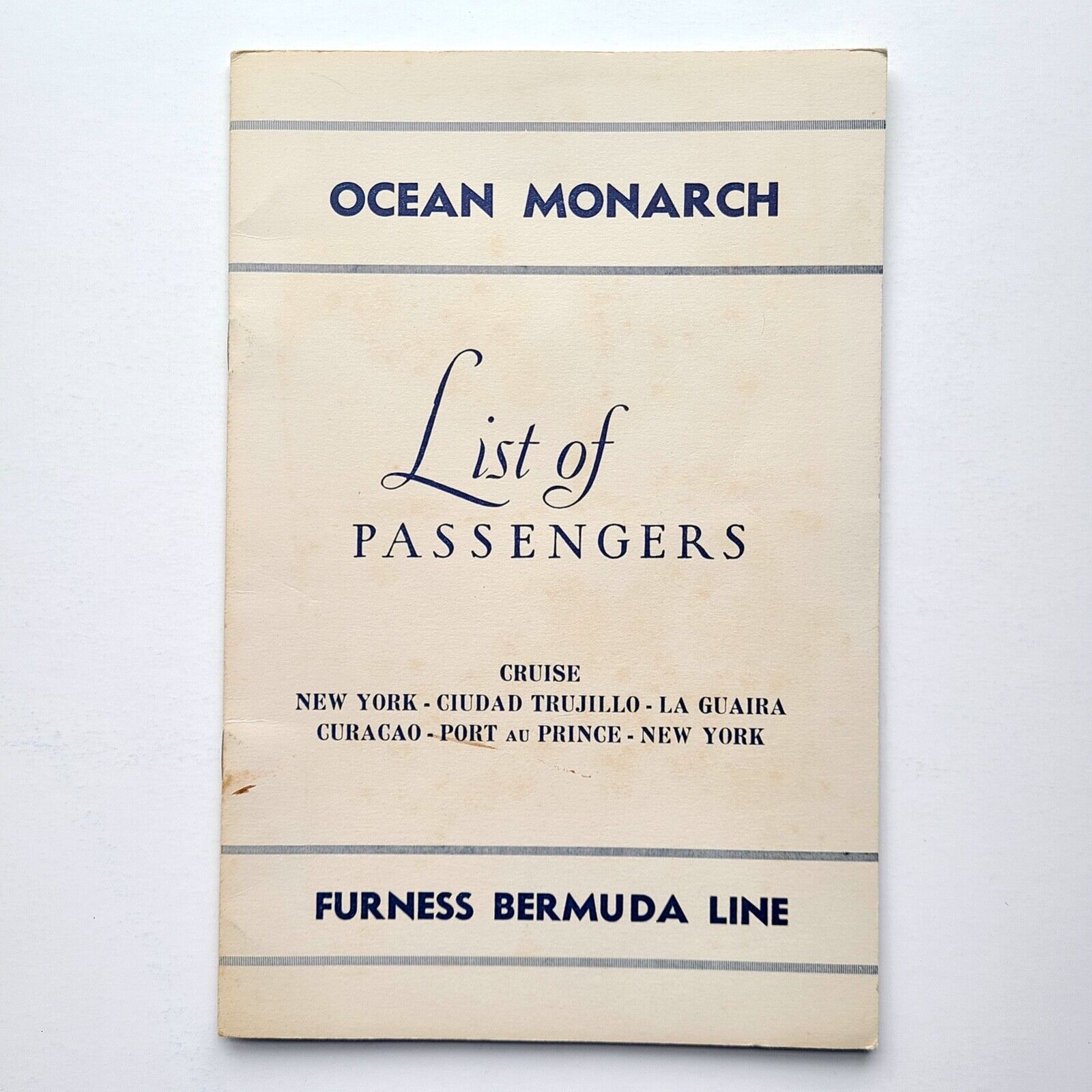 1955 Furness Bermuda Cruise Line Passenger List TSS Ocean Monarch Steamship