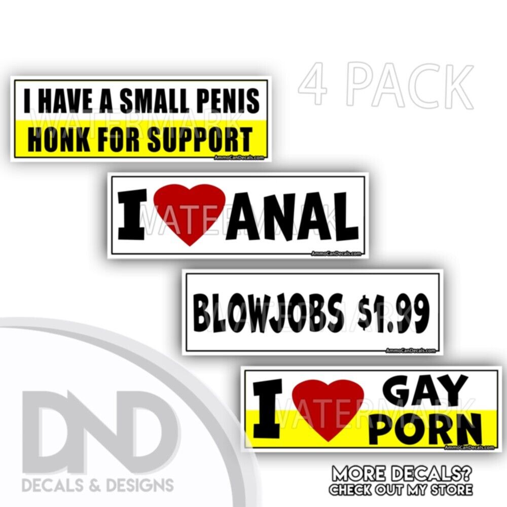 Set of 4 prank magnetic OR bumper sticker magnet funny hilarious I love gay porn
