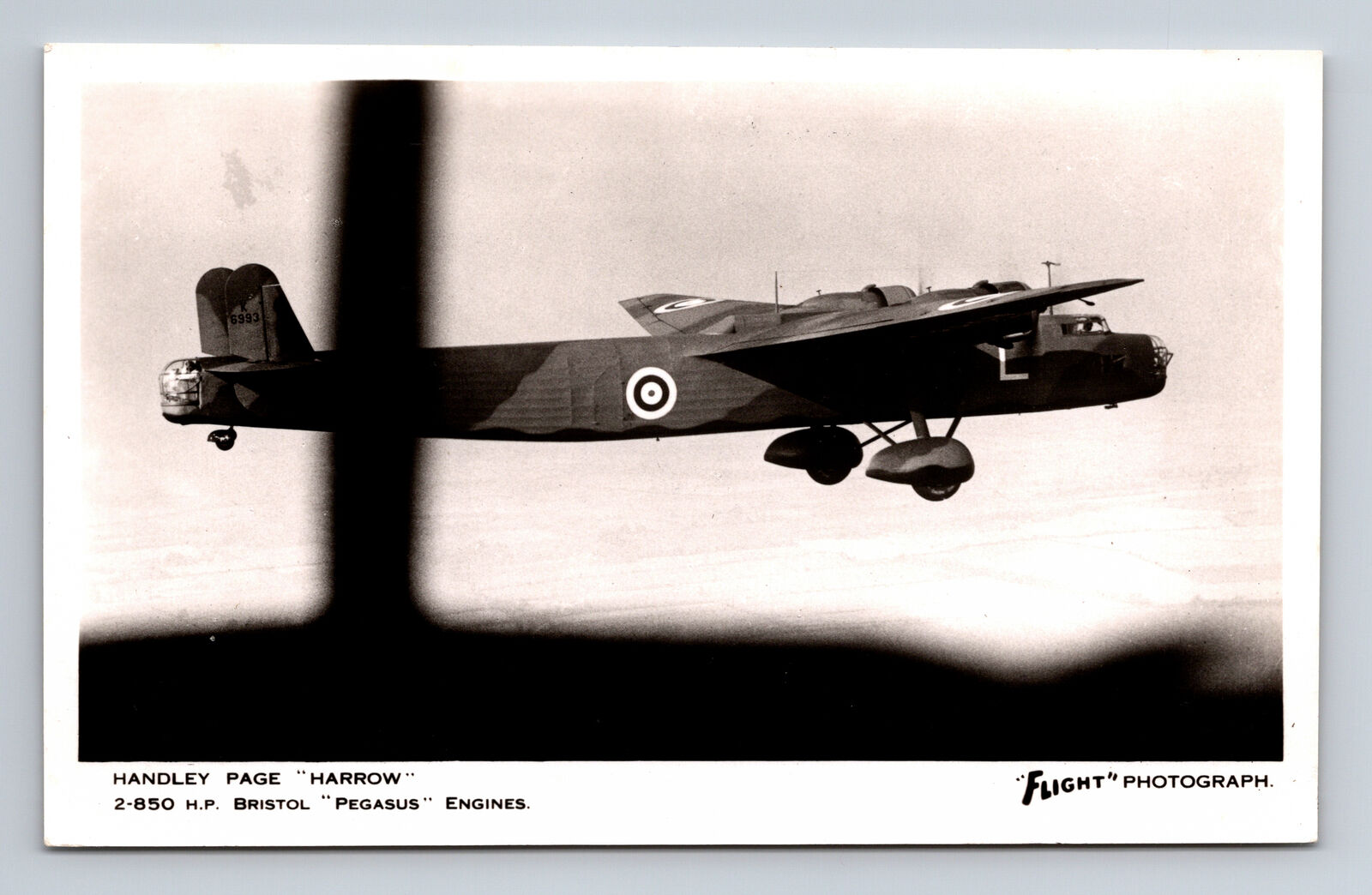 RPPC RAF Handley Page Harrow Tail Gunner Bomber FLIGHT Photograph Postcard