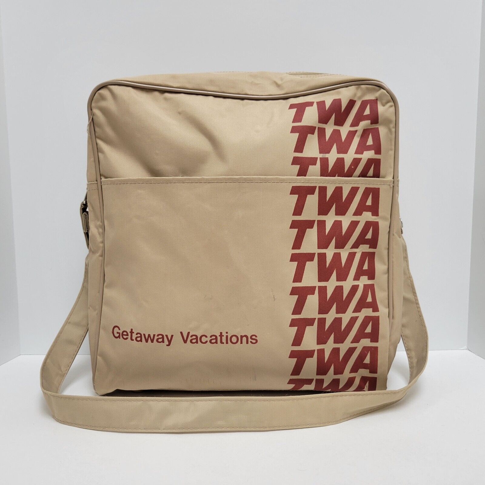 Vintage TWA Trans World Airlines Getaway Vacation Brown Carry On Vinyl Bag