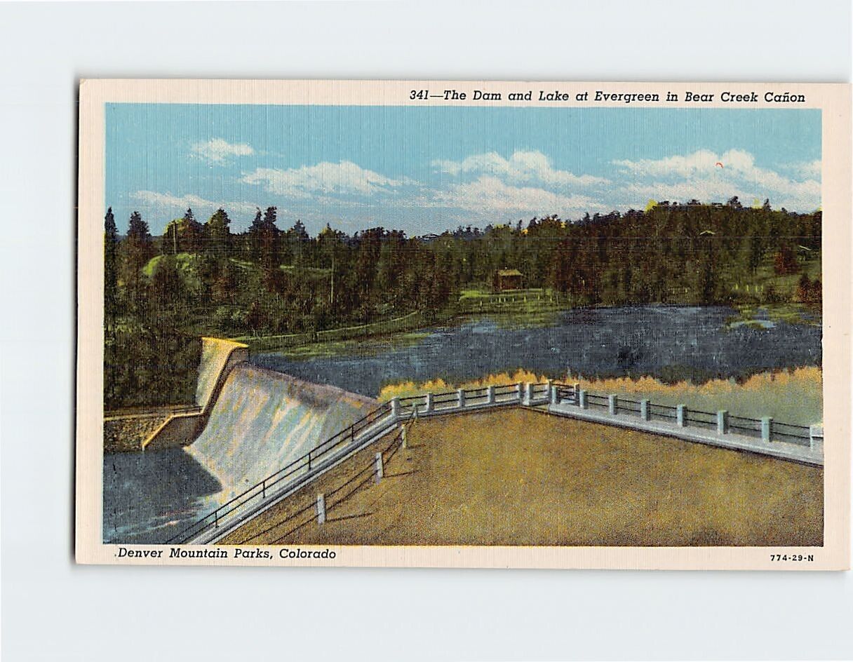 Postcard The Dam and Lake at Evergreen Denver Mountain Parks Denver Colorado USA