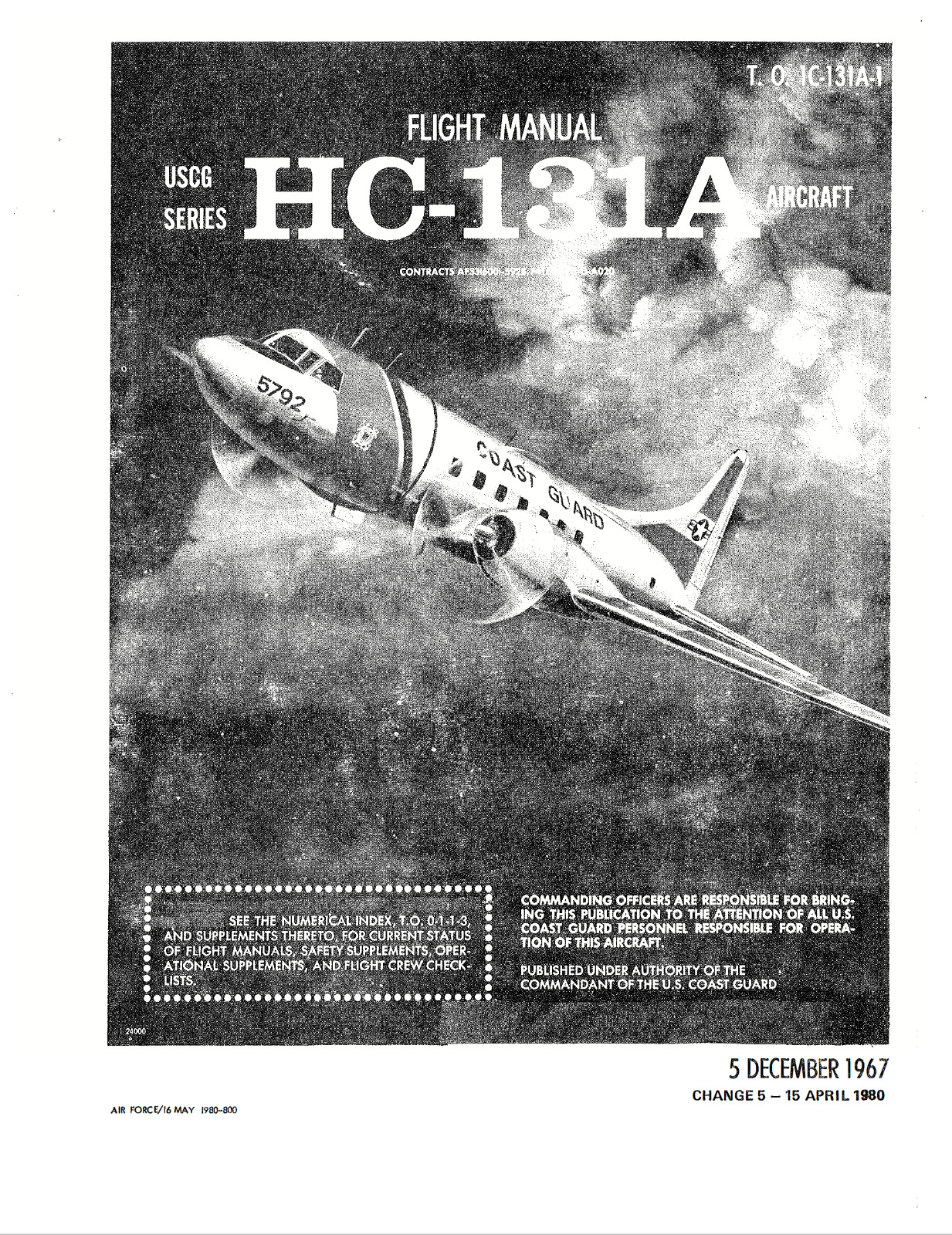 581 Page 1967-80 USCG Convair HC-131A Samaritan TO 1C-131A-1 Flight Manual on CD