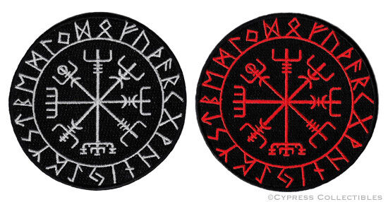 LOT TWO VIKING COMPASS PATCH Vegvisir IRON-ON EMBROIDERED ICELANDIC NORSE RUNE