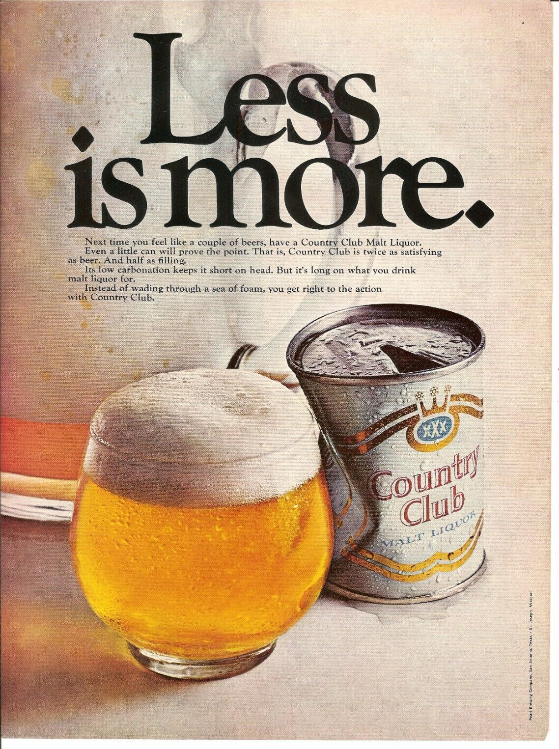 1969 Country Club Malt Liquor Vintage Magazine Ad