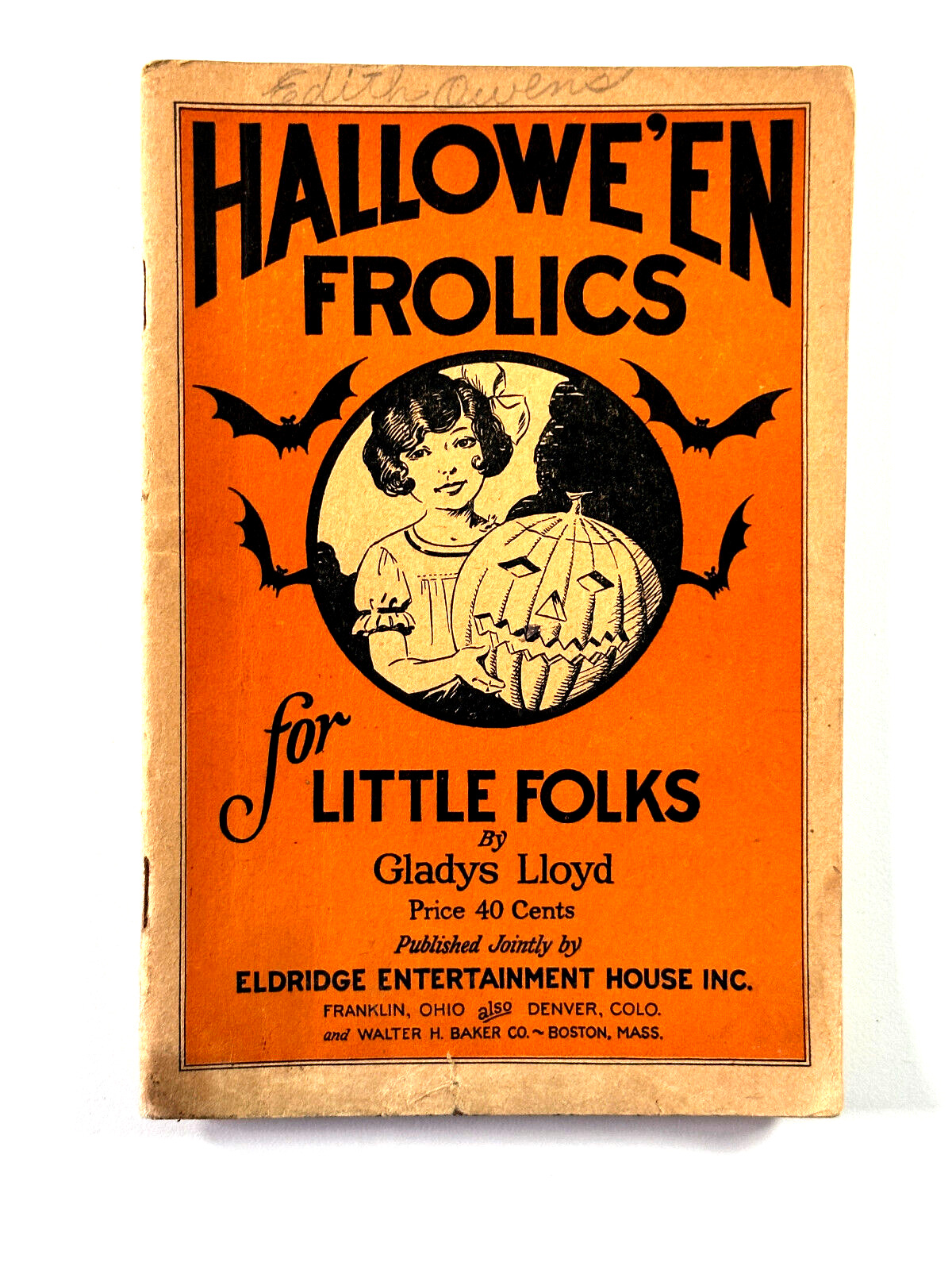 RARE 1927 Halloween Frolics Book by Gladys Lloyd Party bogie eldridge  