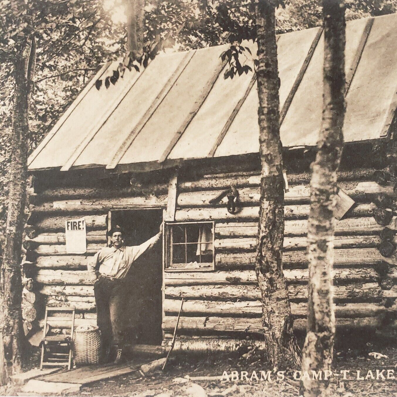 Abram's T Lake Cabin Postcard c1910 New York Adirondack Mountain Camp Home B1479