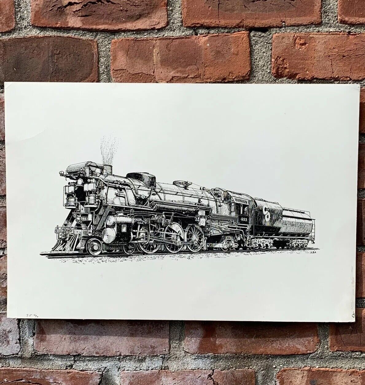 Original Drawing. Model Railroading Artist Alan Armitage Chesapeake & Ohio Train