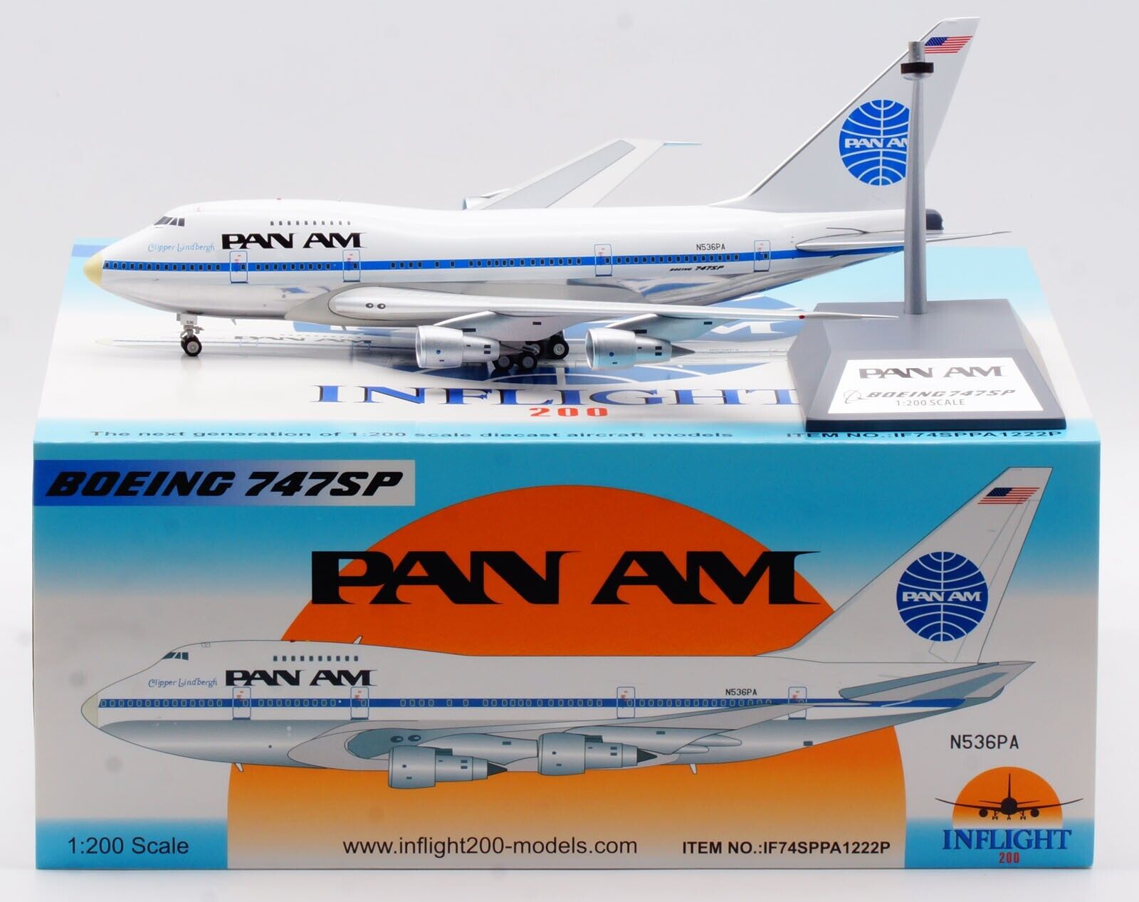 INFLIGHT 1:200 PAN AM Boeing B747SP Diecast Aircraft Jet Model N536PA With Stand