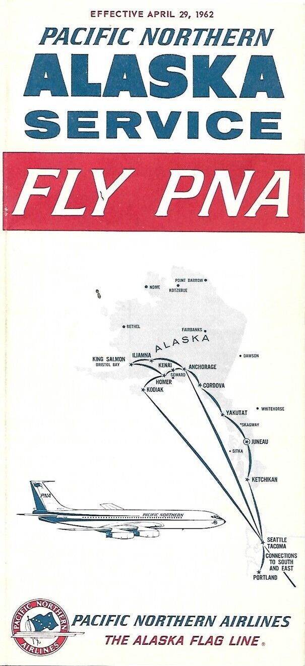 1962 Pacific Northern Airlines ALASKA Schedules Fares Anchorage Juneau Ketchikan
