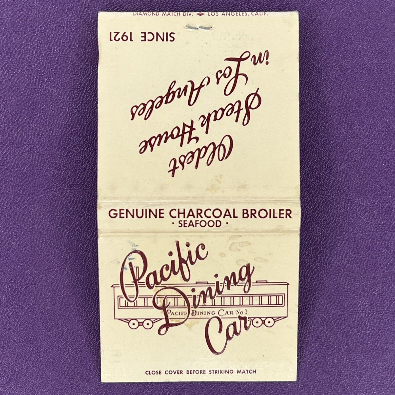 Vintage Matchbook Cover Pacific Dining Car Restaurant Los Angeles CA Matches