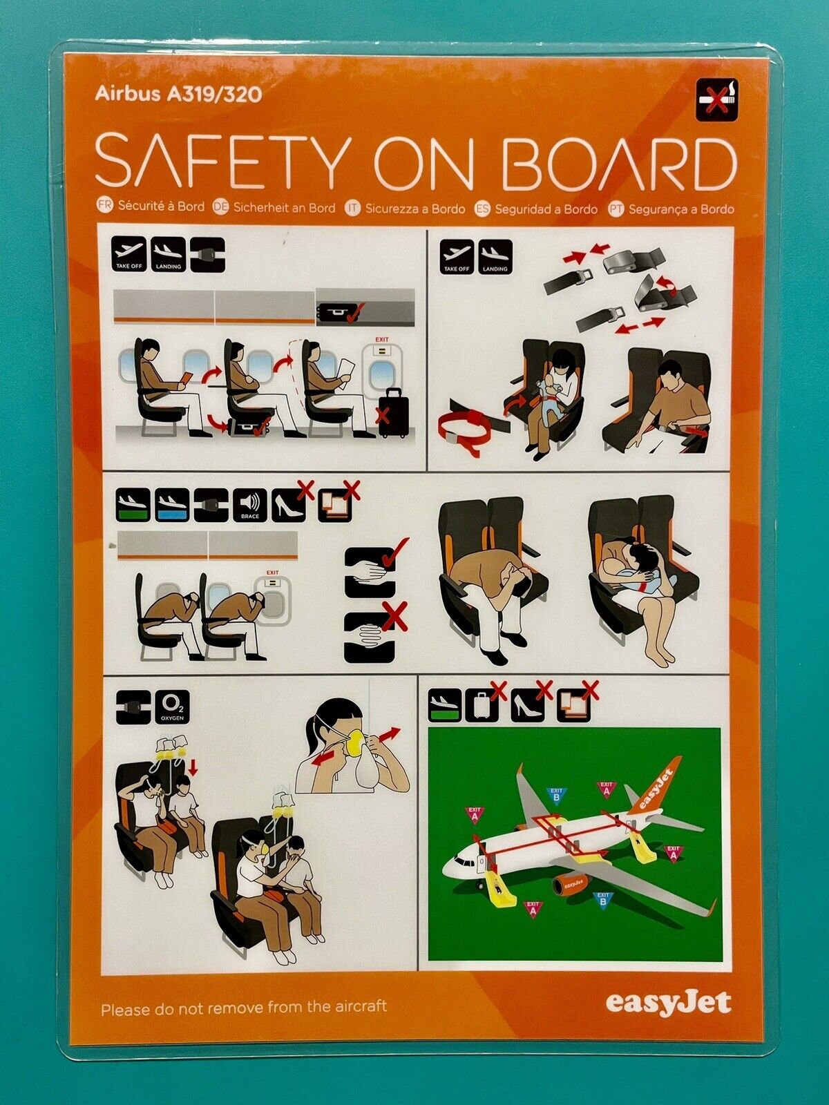 Easyjet airlines Airbus A319 A320 safety card- 2014