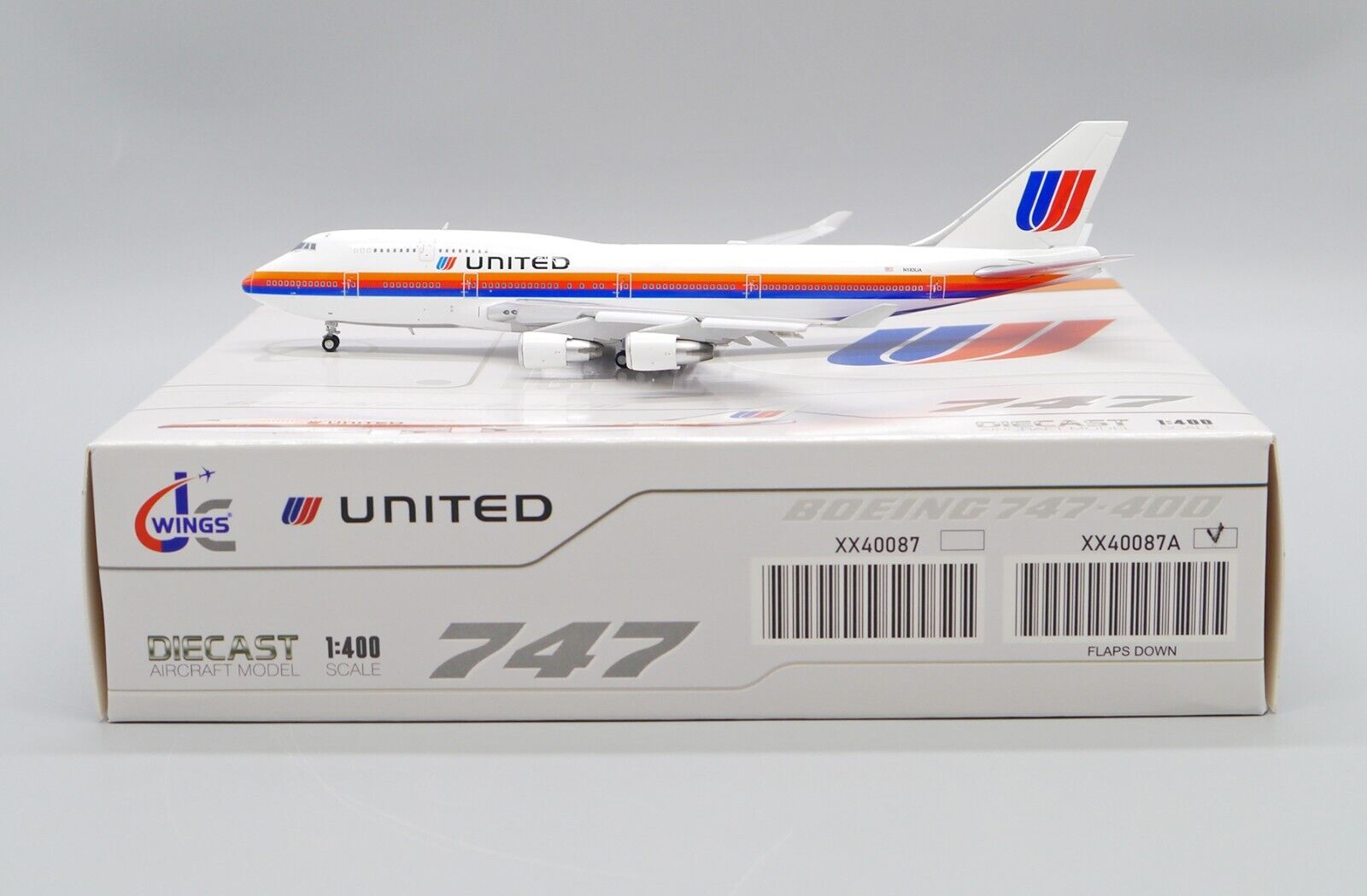 United Airlines B747-400 Reg: N183UA 1:400 JC Wings Diecast FLAPS DOWN XX40087A