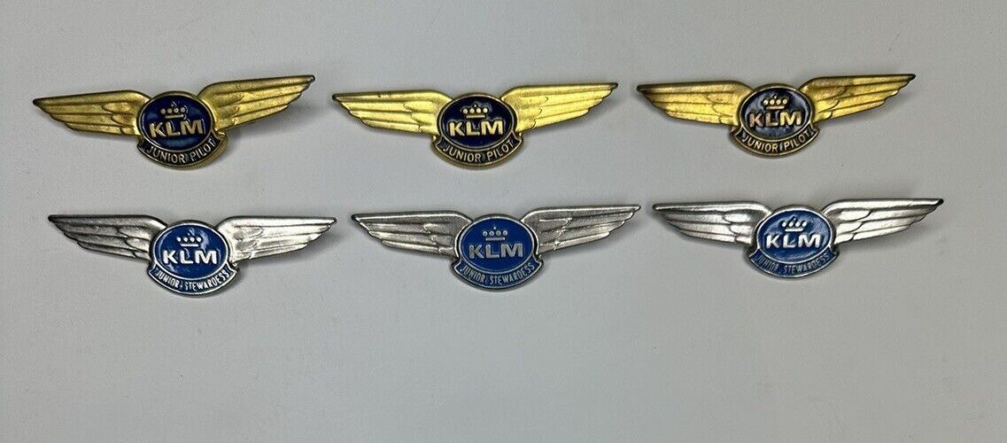 Lot of 6 Vintage KLM Airlines Junior Pilot + Junior Stewardess Pins