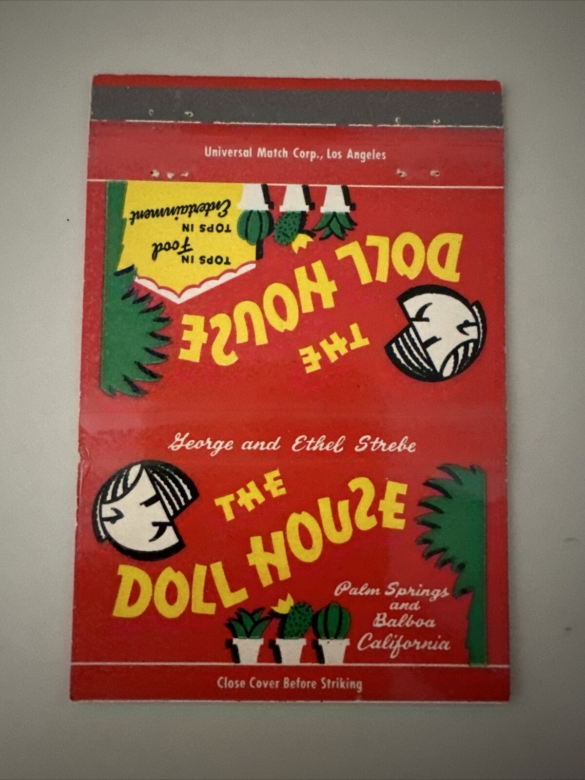 1950s The Doll House Palm Springs Matchbook Cover Mid century COOL