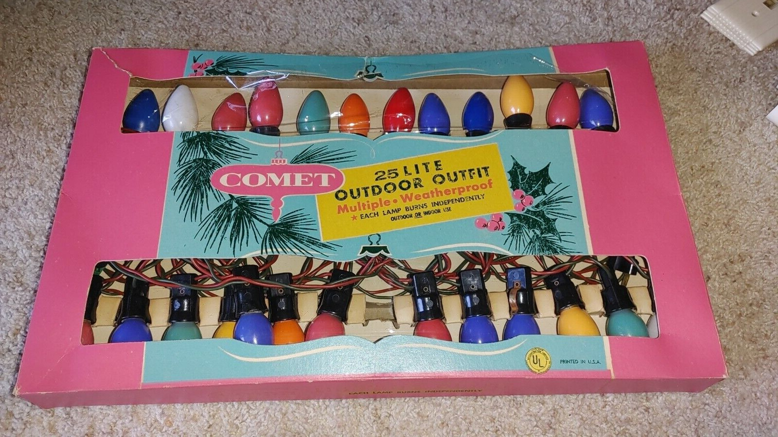 Vintage Mid Century COMET Christmas Outdoor Indoor Lights with Original Box