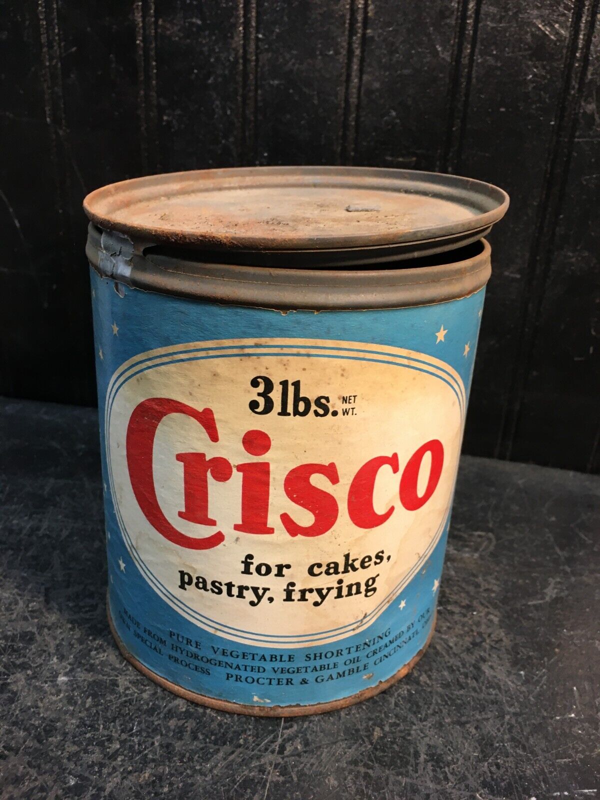 Vintage 3lb Crisco Can with Star Design ~ Metal Can with Paper Label