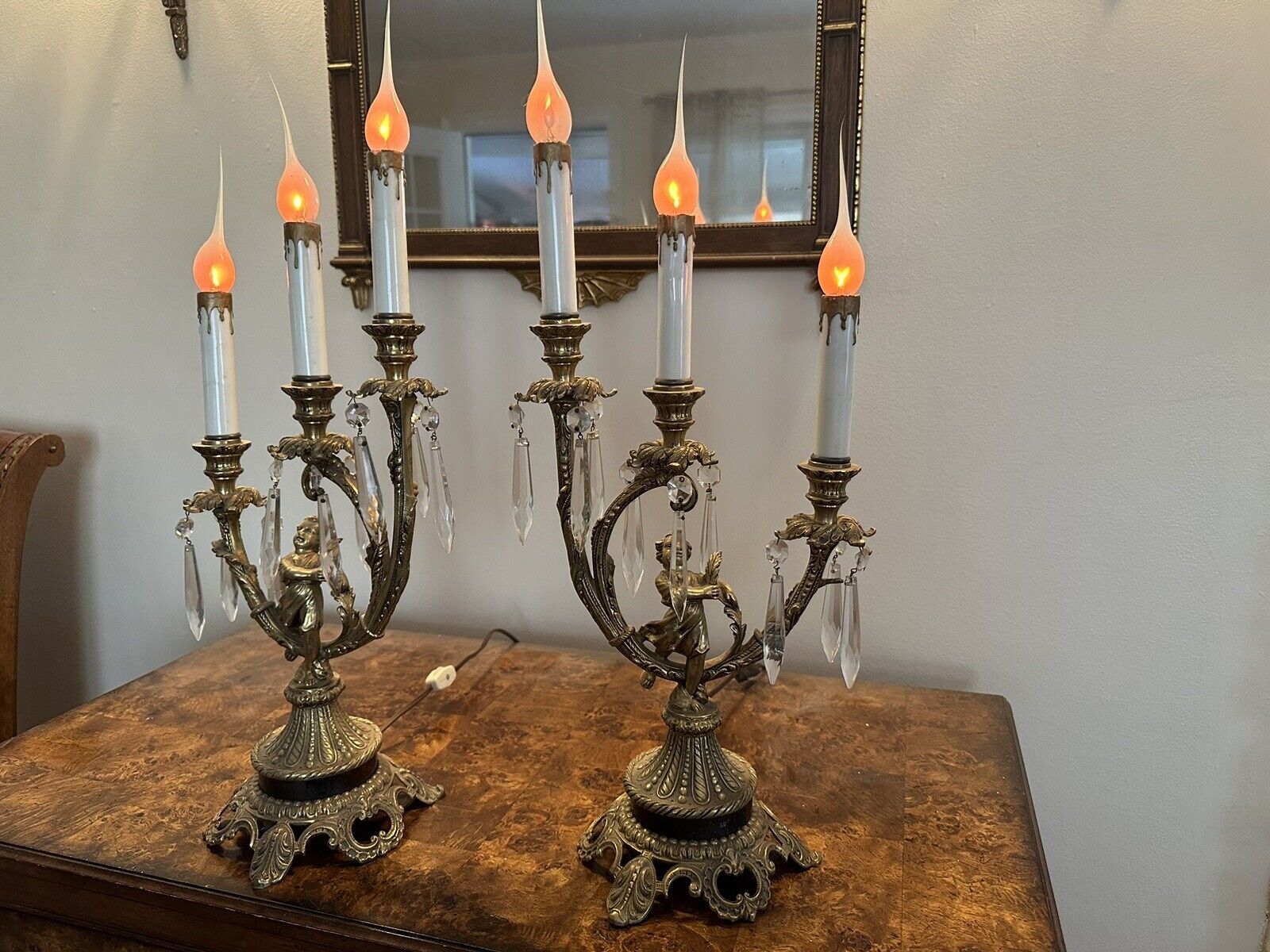 vintage brass candelabra lamp pair