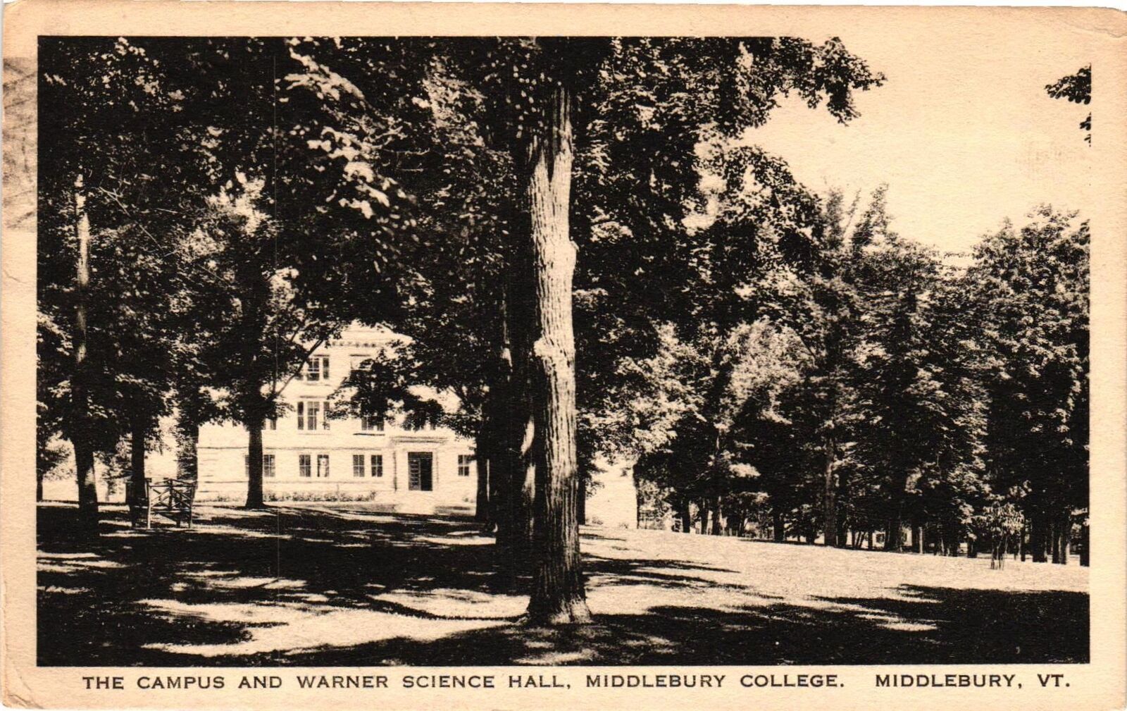 Vintage Postcard- The Campus and Warner Science Hall, Middlebury College, Middle
